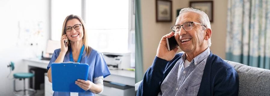 Elderly patient talking to nurse on the telephone