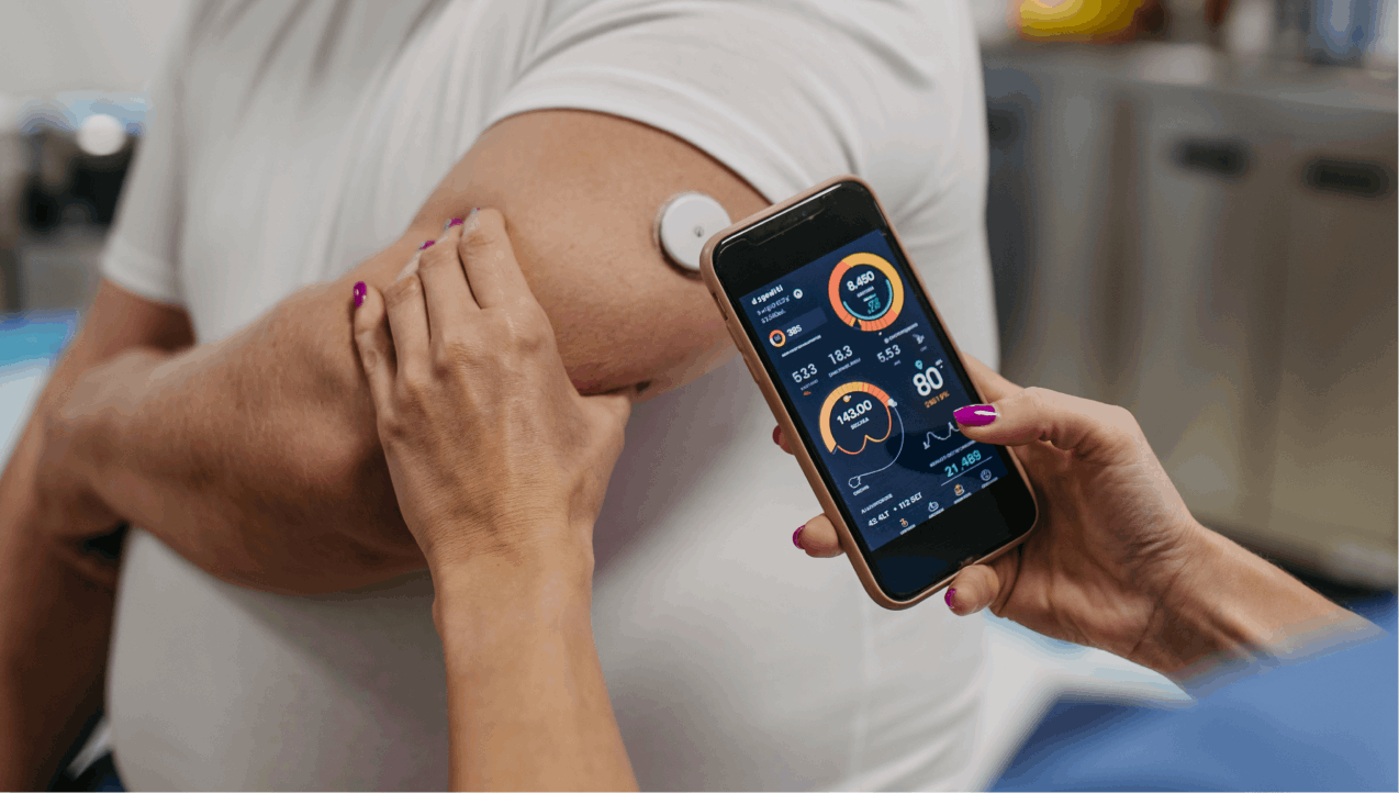 Nurse monitoring glucose levels via phone