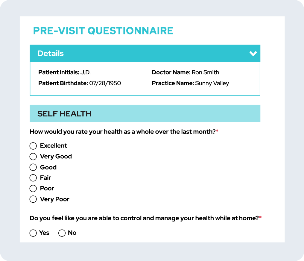 Preventive pre-visit questionnaire screen