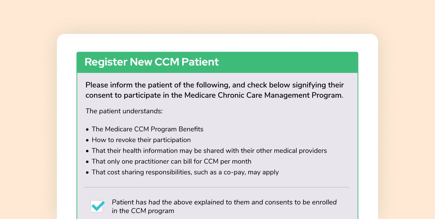 Chronic care management consent screen