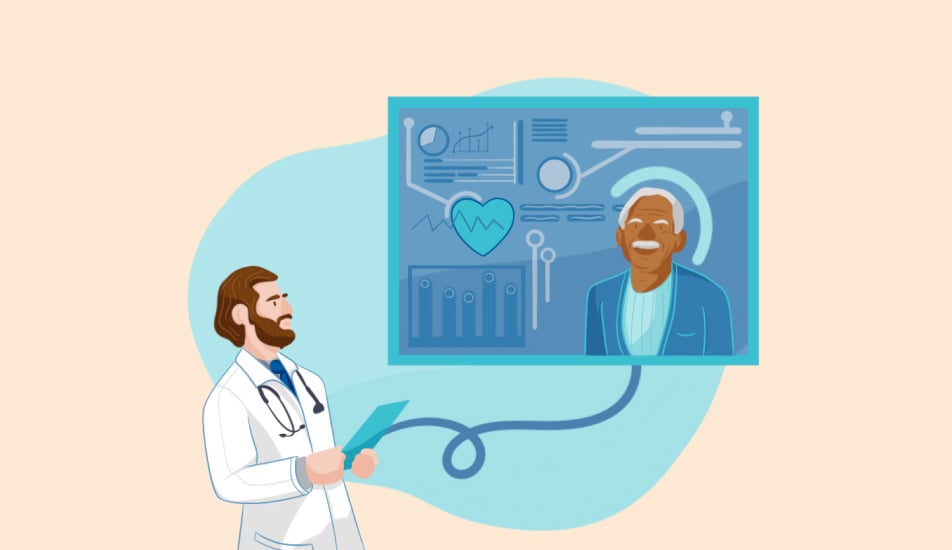 Illustration of cardiologist remotely monitoring patient