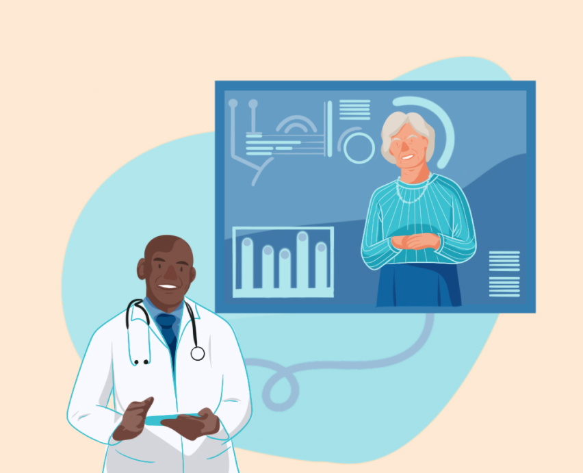 Illustration of doctor remotely monitoring patient