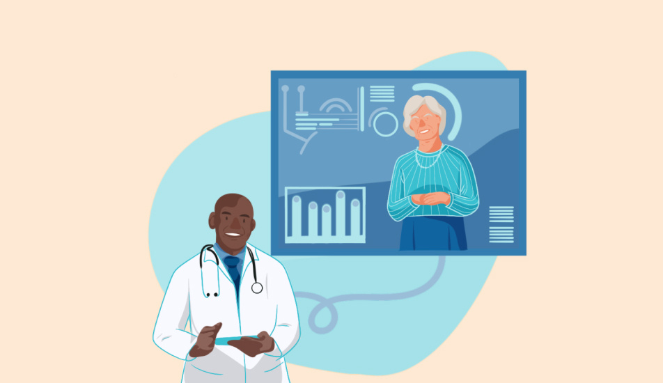 Illustration of doctor remotely monitoring patient