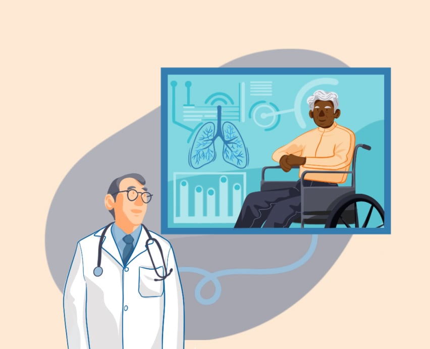 Illustration of pulmonologist remotely monitoring patient