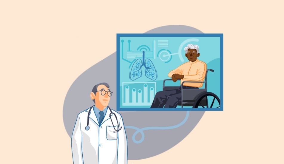 Illustration of pulmonologist remotely monitoring patient